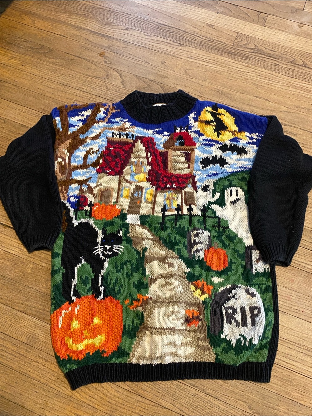 Halloween Haunted House Crewneck Sweater - Black Multi